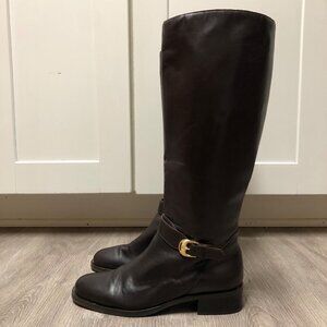 Etienne Aigner Dark Brown Leather Heeled Equestrian Riding Boots